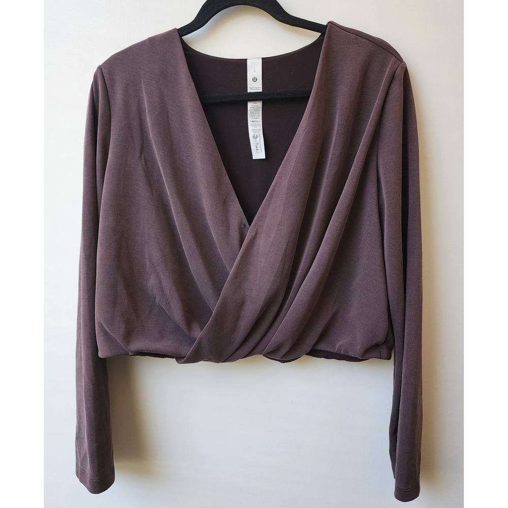 Lululemon Softstreme Wrap Front Long Sleeve Pullover Sequoia Brown Size L